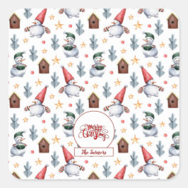 Sticker Carré Joyeux Noël Snowman Snowflakes Monogramme