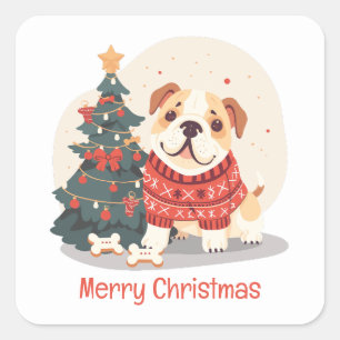 Sticker Carré Joyeux Noël Sweater de vacances pour Bouledogue An