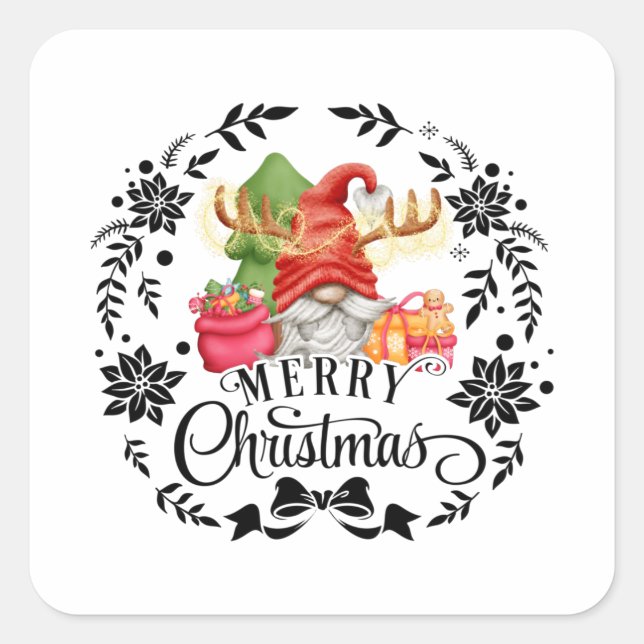 Sticker Carré Joyeux Noël Troll Noël Gnome de Noël (Devant)