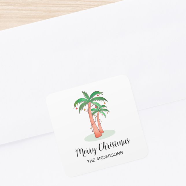 Sticker Carré Joyeux Noël Tropical Palm Tree (Créateur téléchargé)