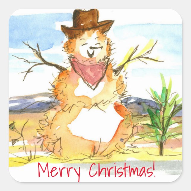 Sticker Carré Joyeux Noël Tumbleweed Snowman (Devant)