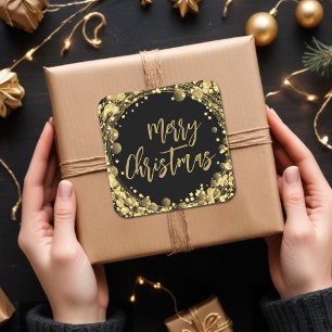 Sticker Carré Joyeux Noël Twinkling Gold Stars