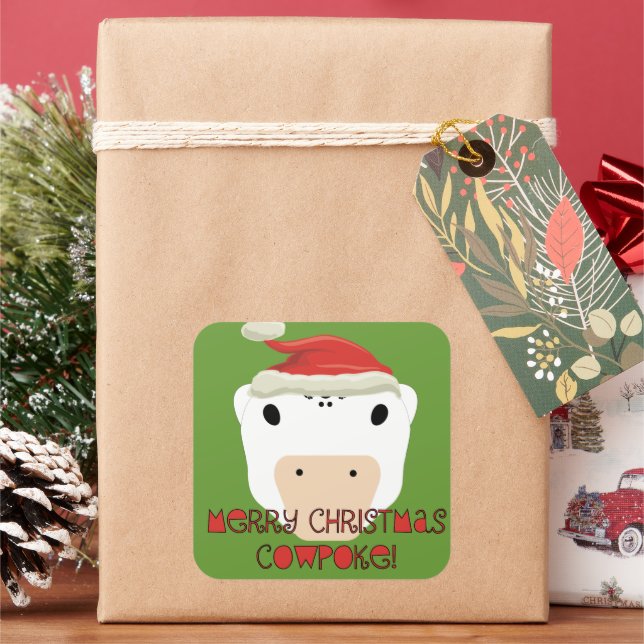 Sticker Carré Joyeux Noël Vache Poke (vacances)