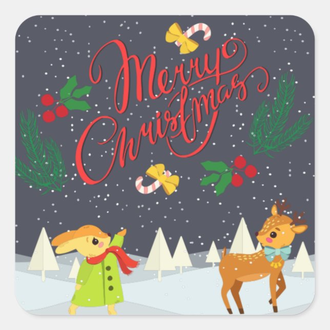 Sticker Carré Joyeux Noël vintage (Devant)
