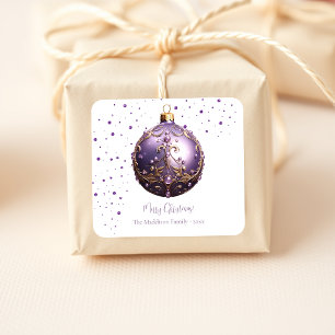 Sticker Carré Joyeux Noël Violet Personnalisé Vintage