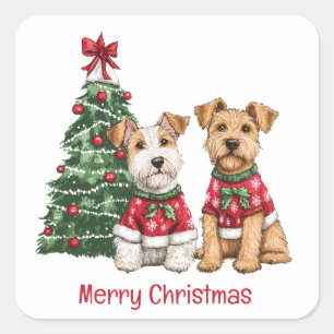Sticker Carré Joyeux Noël Welsh Wire Fox Terrier Chiens