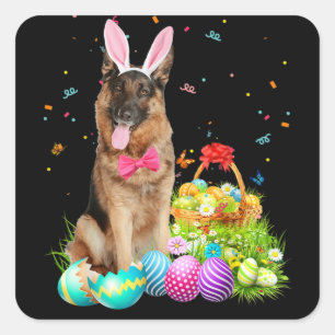 Sticker Carré Joyeux Oeufs bergers allemands de lapin mignon de 