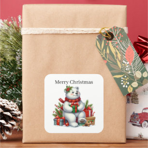 Sticker Carré Joyeux ours polaire de Noël