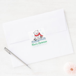 Sticker Carré Joyeux Ours polaire de Noël
