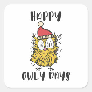 Sticker Carré Joyeux Owly Days Funny Père Noël Owl