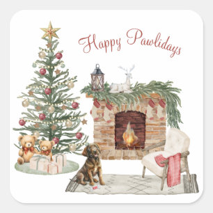 Sticker Carré Joyeux Pawlidays Chien Design - Labrador chocolat
