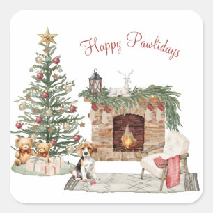 Sticker Carré Joyeux Pawlidays Design de Chien - Beagle