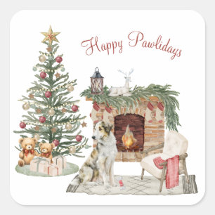 Sticker Carré Joyeux Pawlidays Design de Chien - Borzoi