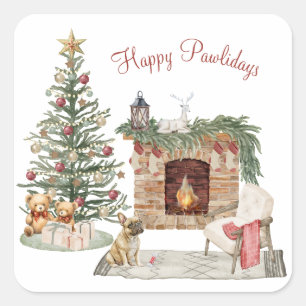 Sticker Carré Joyeux Pawlidays Design de Chien - Bouledogue Fran