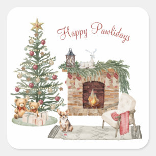 Sticker Carré Joyeux Pawlidays Design de Chien - Chihuahua