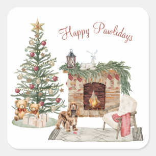 Sticker Carré Joyeux Pawlidays Design de Chien - Cocker Spaniel