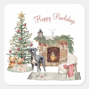 Sticker Carré Joyeux Pawlidays Design de chien - Grand Danois
