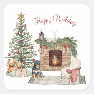 Sticker Carré Joyeux Pawlidays Design de Chien - Rottweiler