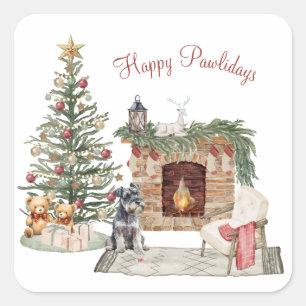 Sticker Carré Joyeux Pawlidays Design de Chien - Schnauzer Nain