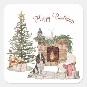 Sticker Carré Joyeux Pawlidays Design de Chien - Springer Spanie