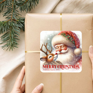 Sticker Carré Joyeux Père Noël Rudolph Personnalisé Fêtes de fin