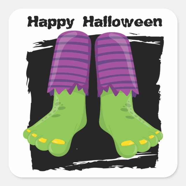 Sticker Carré Joyeux pied de monstre vert Halloween (Devant)
