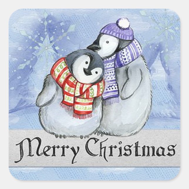 Sticker Carré Joyeux pingouin de Noël (Devant)