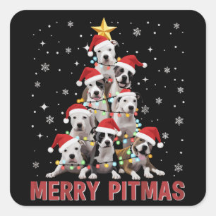Sticker Carré Joyeux Pit Noël Pitbull Chien Arbre Noël Moche