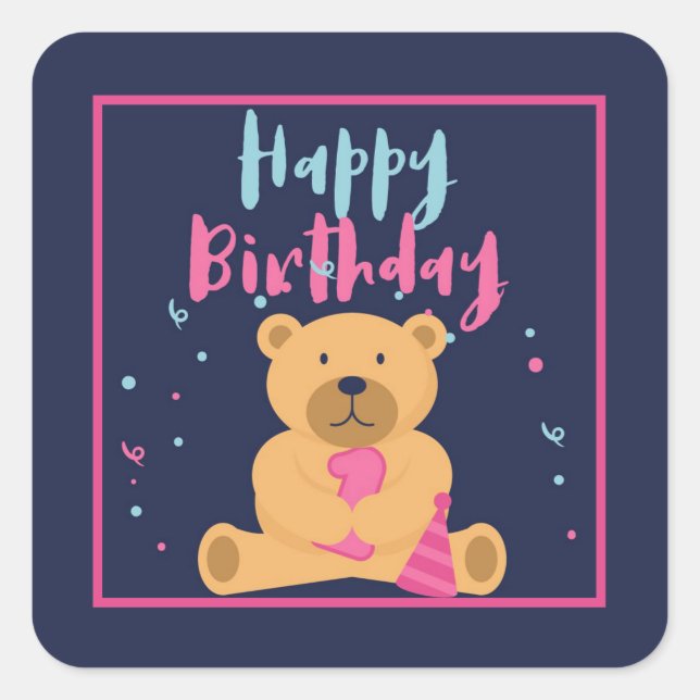 Sticker Carré Joyeux Premier Anniversaire (Devant)