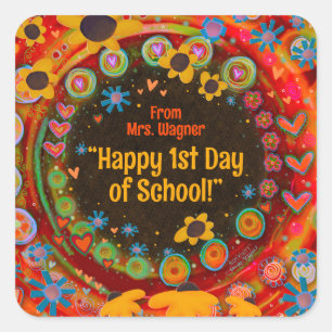 Sticker Carré Joyeux premier jour de l'école Professeur personna