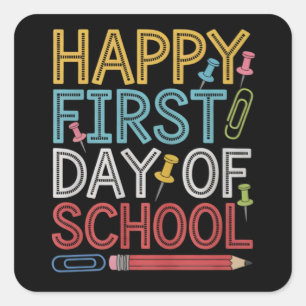 Sticker Carré Joyeux Premier Jour D'École Retour À L'École