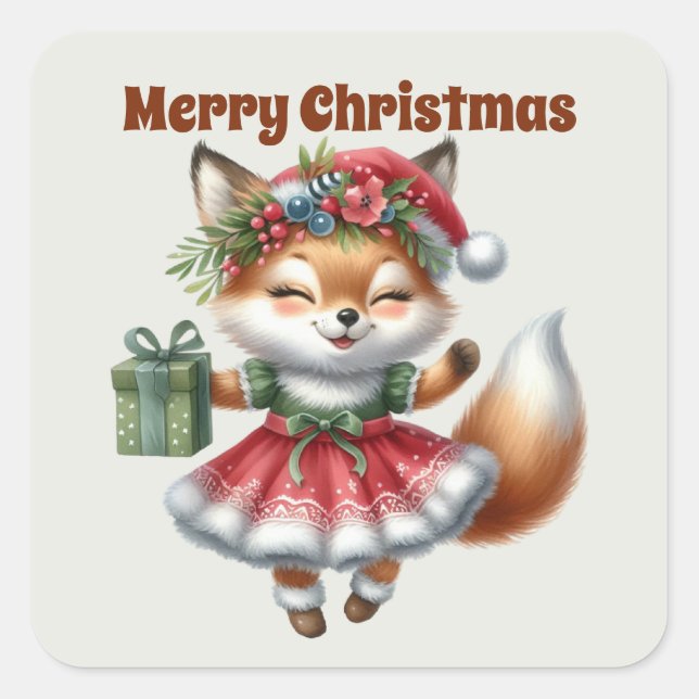 Sticker Carré Joyeux renard de Noël (Devant)