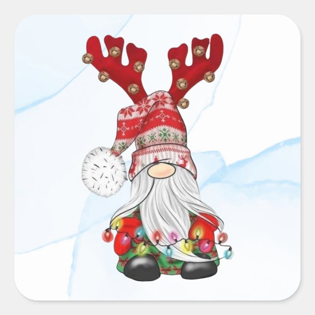 Sticker Carré Joyeux renne de Noël Gnome (Devant)