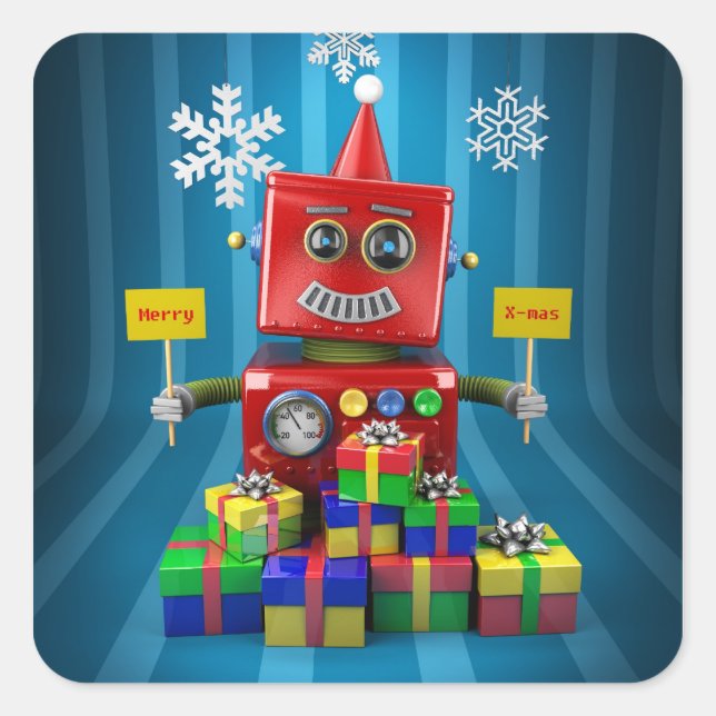 Sticker Carré Joyeux Robot de Noël (Devant)