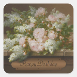 Sticker Carré Joyeux Roses d'anniversaire et Lilacs CC0884 Longp