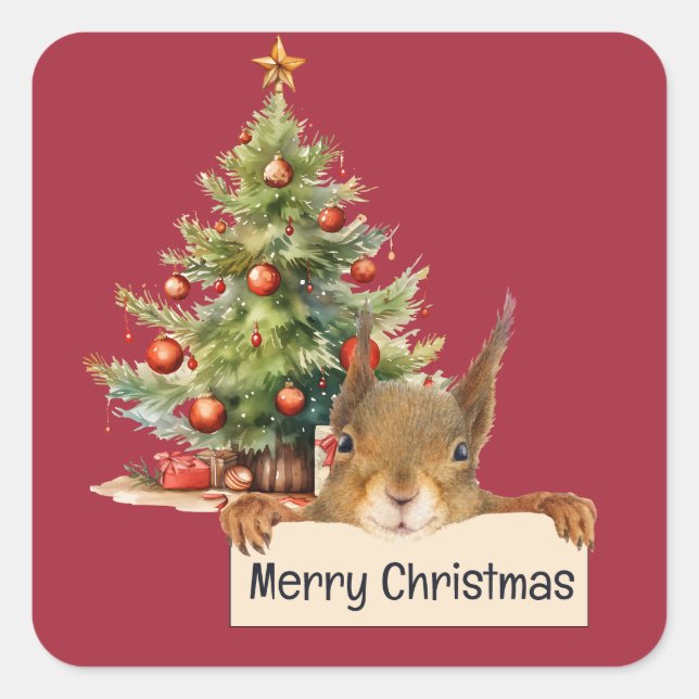 Sticker Carré Joyeux sapin de Noël éditable (Devant)