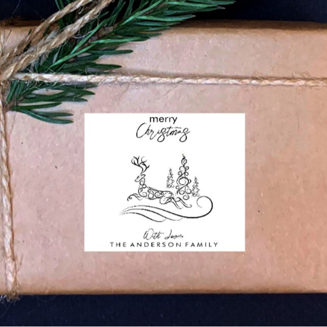 Sticker Carré Joyeux sapin de Noël et renne (Créateur téléchargé)