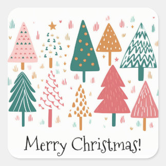 Sticker Carré Joyeux sapin de Noël Simple minimaliste