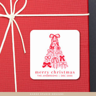 Sticker Carré Joyeux sapin rose de Noël