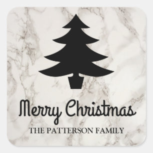 Sticker Carré Joyeux script de Noël   Motif en marbre de Tree Fa