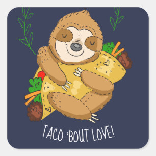 Sticker Carré Joyeux Sloth et Taco Love
