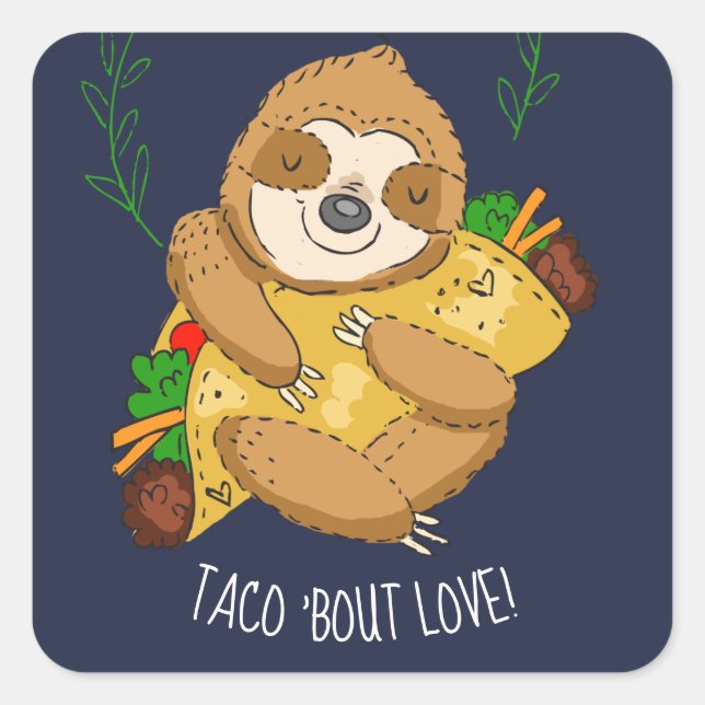 Sticker Carré Joyeux Sloth et Taco Love (Devant)