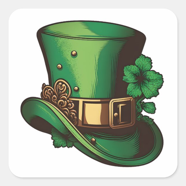 Sticker Carré Joyeux St Patrick’s Day Green Leprechaun Casquette (Devant)