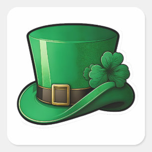 Sticker Carré Joyeux St Patrick’s Day Green Leprechaun Casquette