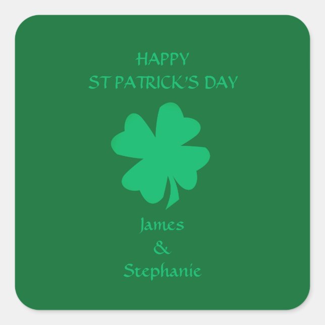Sticker Carré Joyeux St Patrick's Day Green Shamrock Nom 2024 (Devant)
