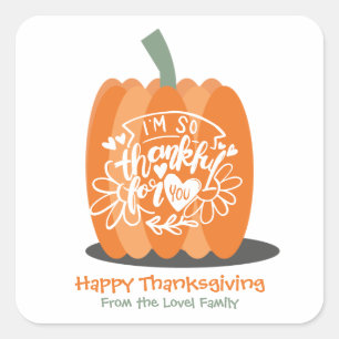 Sticker Carré Joyeux Thanksgiving Citrouille reconnaissant 