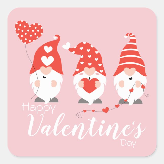 Sticker Carré Joyeux Valentin Gnomes Rouge Rose (Devant)