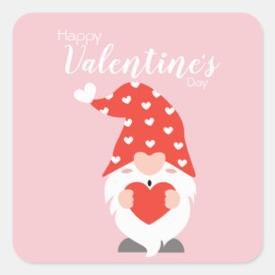 Sticker Carré Joyeux Valentin Gnomes Rouge Rose