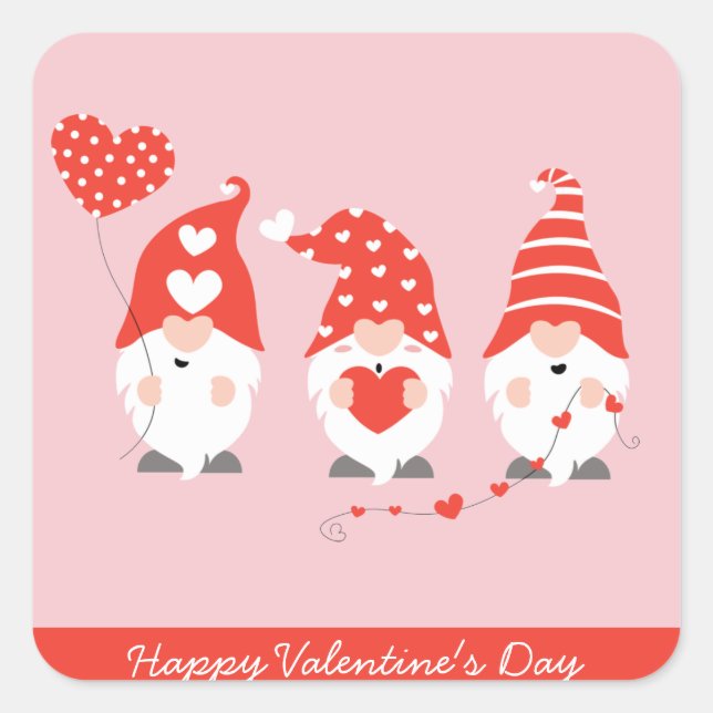 Sticker Carré Joyeux Valentin Gnomes Rouge Rose (Devant)