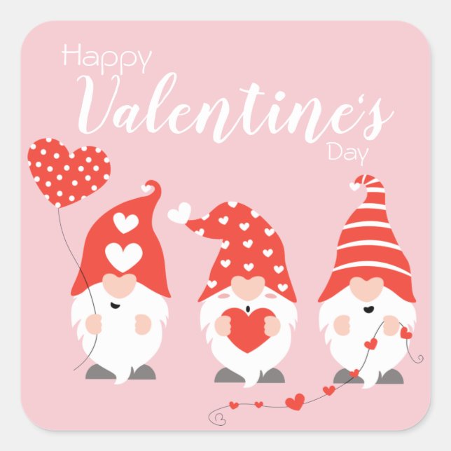 Sticker Carré Joyeux Valentin Gnomes Rouge Rose (Devant)